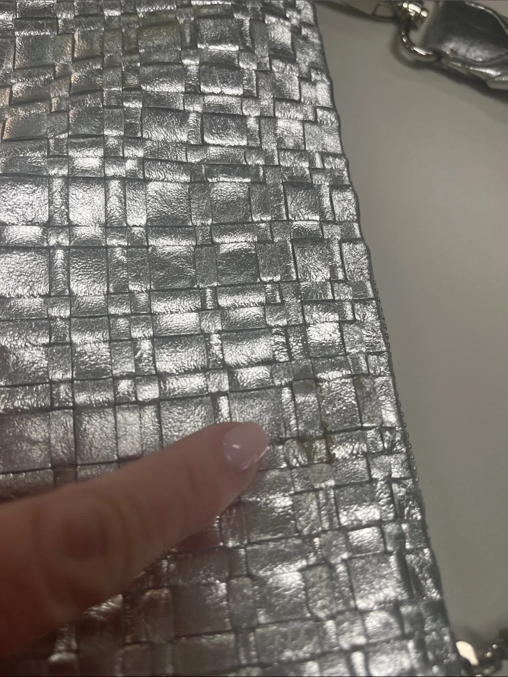 Elliott Lucca Silver Woven Metallic Clutch wTassel Removable Strap